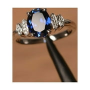 925 Sterling Silver 6ct Natural Blue Sapphire Gemstone Handmade Engagement Ring for Her