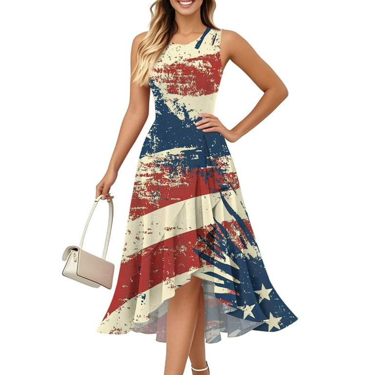 sachin and babi light blue dress Women's Zip-Up Sleeveless Cocktail Dress Patriotic Theme Floral Print  Ruffled Hem Dress with Pockets for Semi-Formal Occasions,Vermilion S