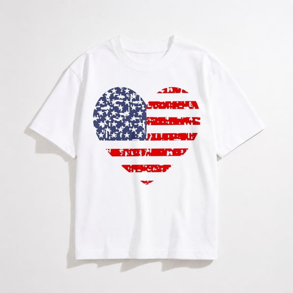 Men and Women American Flag Shirt USA Fireworks Patriotic Print T-Shirt 4th of July Crewneck Tee