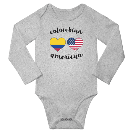 

Colombian and American Love Heart Baby Long Slevve Rompers (Gray 6-12 Months)