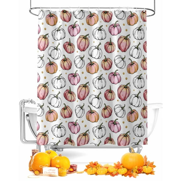 Pink White Pumpkin Shower Curtain Set ，Waterproof Fabric Shower Curtains Fall Thanksgiving Shower Curtains for Bathroom,Bathroom Decor 48"x72"