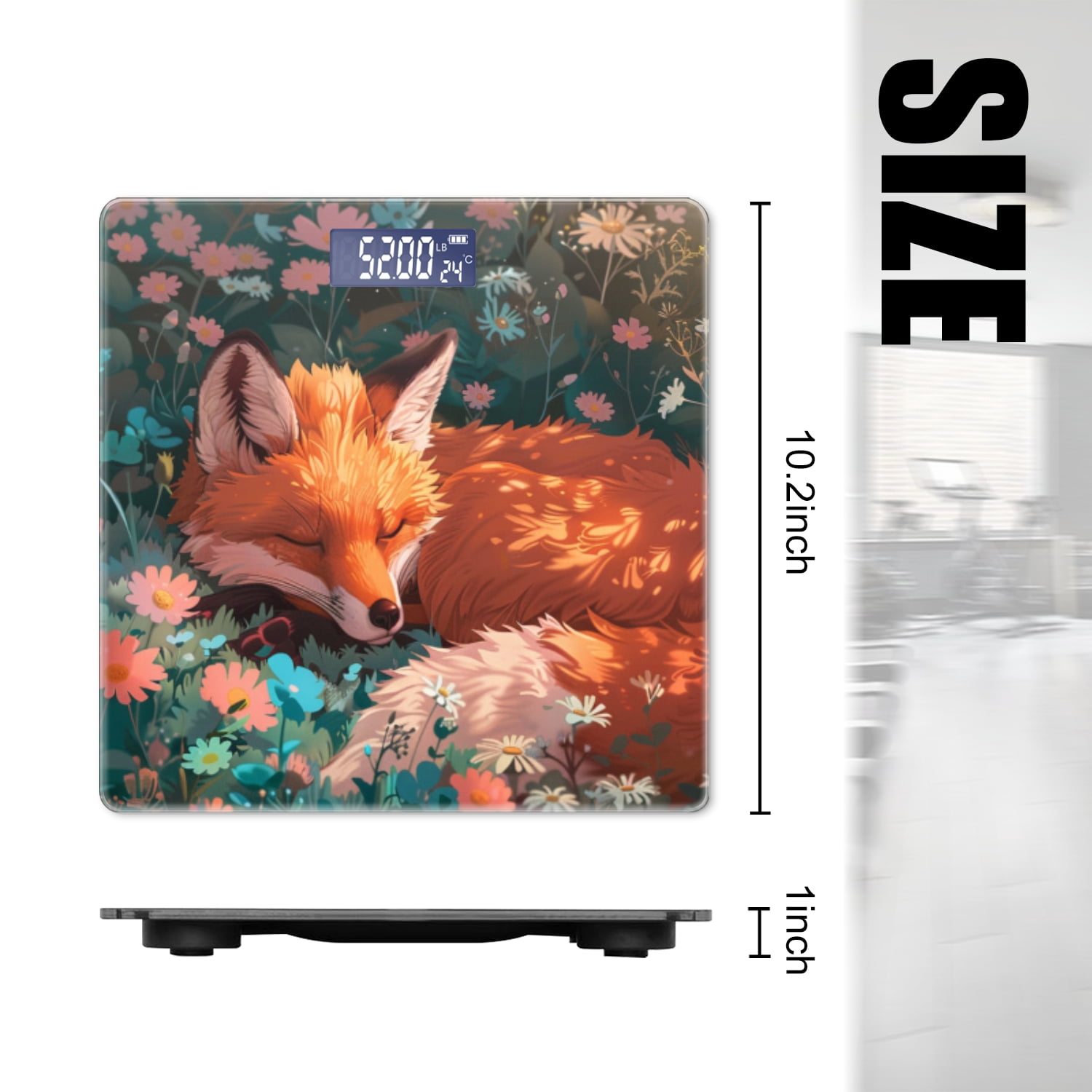 Bathroom Scale, Highly Accurate Digital Body Scale,Precisely Measures Weight up to 400 lbs-Cute Fox Sleeping Among The Flowers With Warm Colors