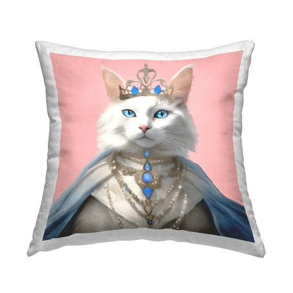 Stupell Industries Feline Princess with Crown Decorative Printed Throw Pillow Design by Elizabeth Medley.