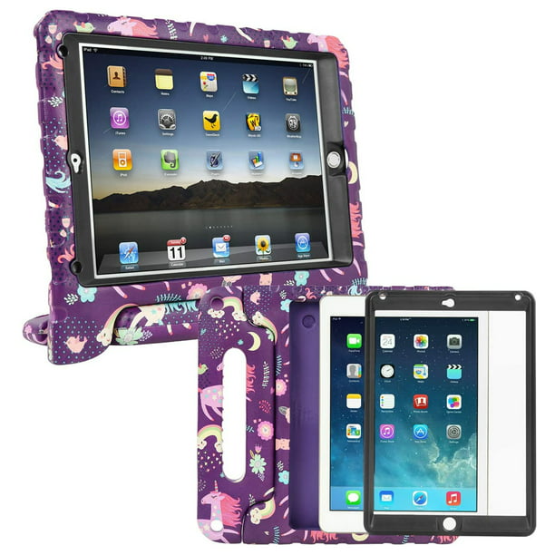 HDE Case iPad Air 2, Kids Shockproof Bumper Hard Cover Handle Stand with Built in Screen Protector for Apple iPad Air 2-2014 Release 2nd Generation (Unicorn) -