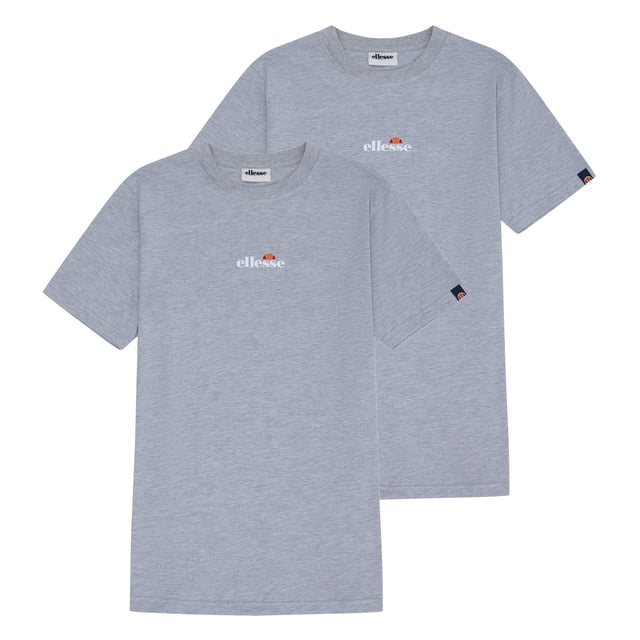 ellesse Camiseta para hombre Paquete de 2 - OLLIO 2, manga corta, cuello redondo, logotipo, algodón, liso Gris claro XL (X-Large)