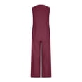 thumbnail image 4 of Oksale Wide Leg Jumpsuits for Women Plus Size Casual Cozy Linen Jumpsuit Dressy Button V Neck Sleeveless Bib Overalls with Pockets Wine S, 4 of 7