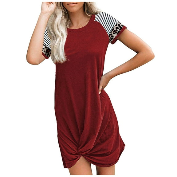 Lenago Women's Crewneck Short Sleeve Standard-Fit Midi T - Shirt Dress