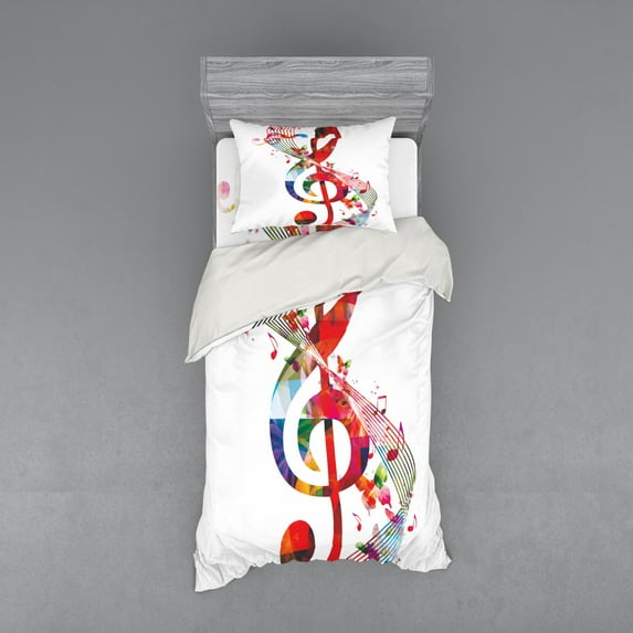 Ambesonne Music Bedding Set 3 Pcs, Notes Rhythm Art, Twin, Multicolor