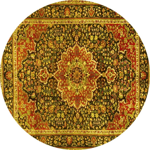 Ahgly Company Indoor Round Medallion Yellow Traditional Area Rugs, 6' Round