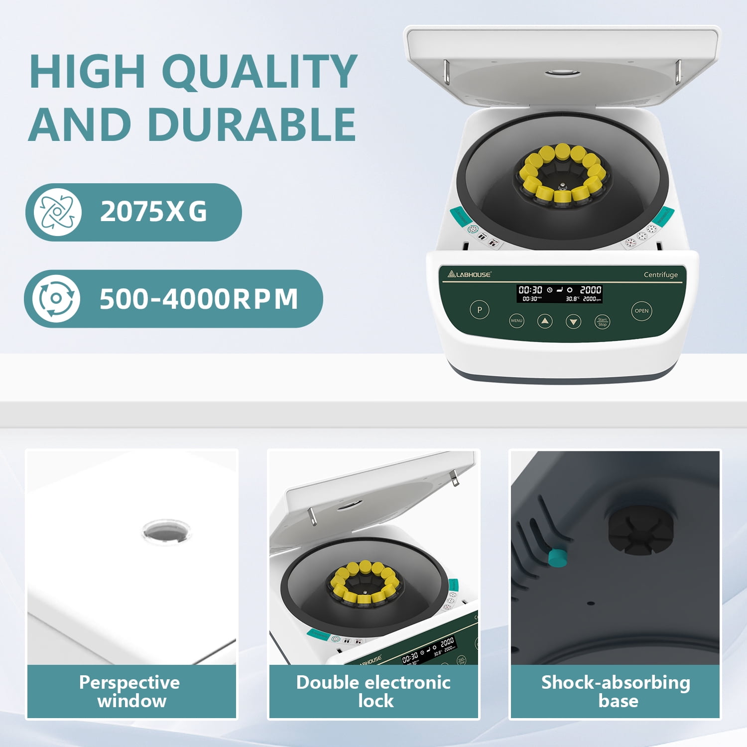 LABHOUSE Centrifuge Machine PRP PRF 2ml-5ml/10ml/15mlx12, Digital Speed 500-4000rpm 2075xg RCF Benchtop Centrifuge with 9-Program Storage & Timer 30sec-99min for High-Throughput Labs