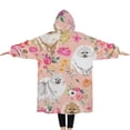 thumbnail image 2 of Oversized Wearable Blanket Hoodie,Pomeranian Dogs and Pioneer Flower Sherpa Blanket Hoodie with Super Pockets,Super Warm Fuzzy Pullover for Women & Men, 2 of 6