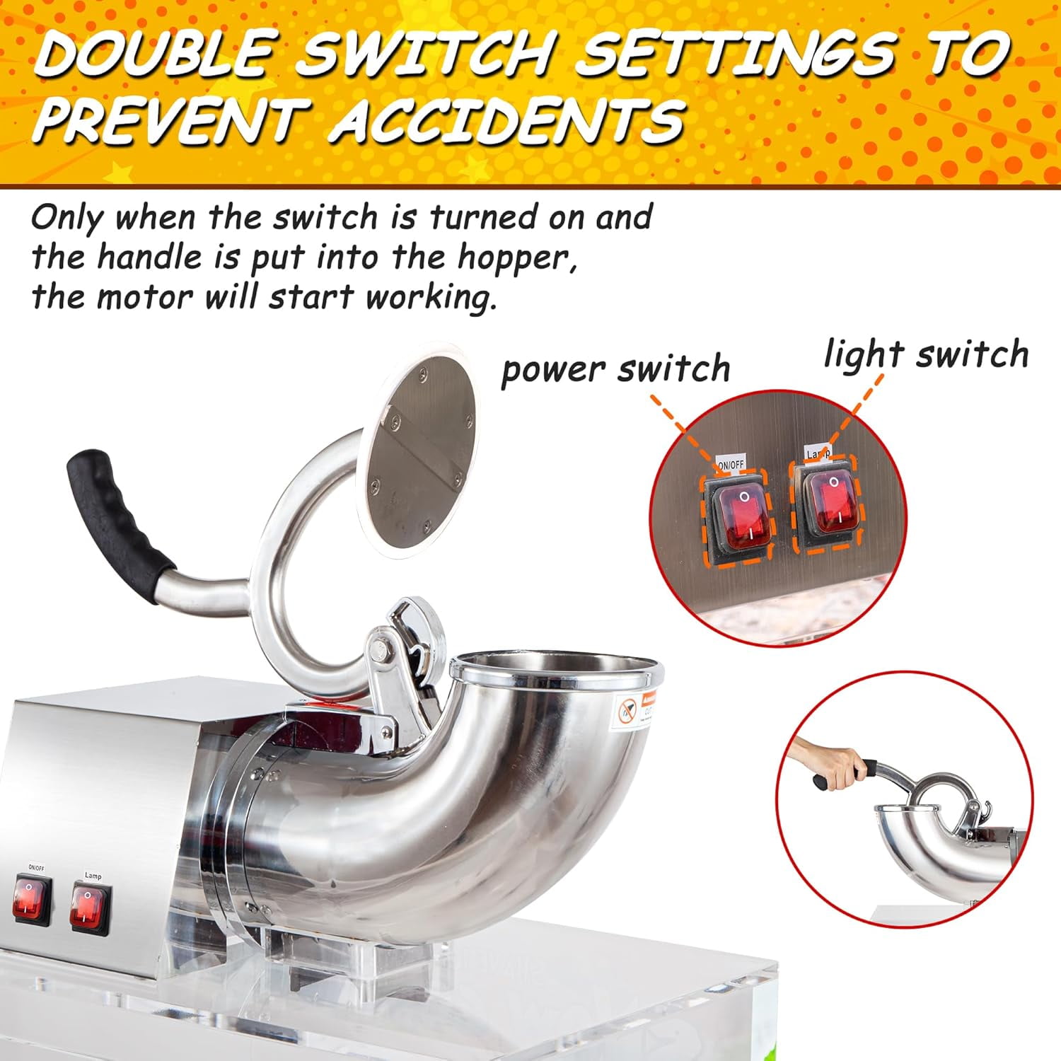 VNN 500LBS/H Commercial Snow Cone Machine Electric Ice Shaver Ice Crusher 48L