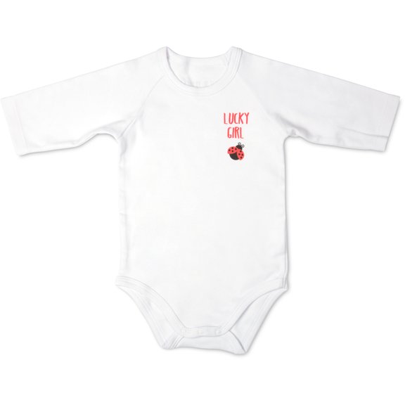 Izzy & Owie - Ladybug - Lucky Girl 3/4 Sleeve White Bodysuit 12-24 Months