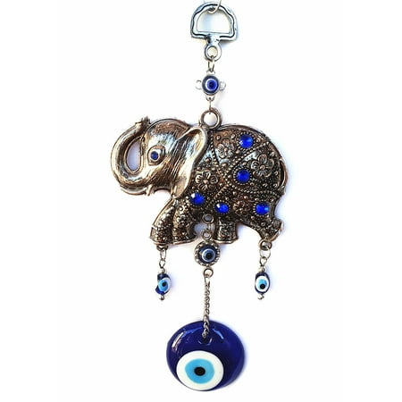 Evil Eye Ornament Blue Evil Eye with Elephant Hanging Ornament for Protection (With Betterdecor Pounch)-045 ()