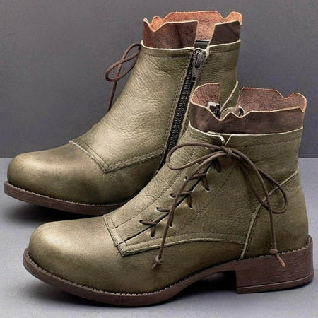 

VEKDONE 2023 Clearance Halloween Gifts Women Cowgirl Cowboy Boots Bandage Zipper Combat Boots Casual Warm Middle Heels Chelsea Booties