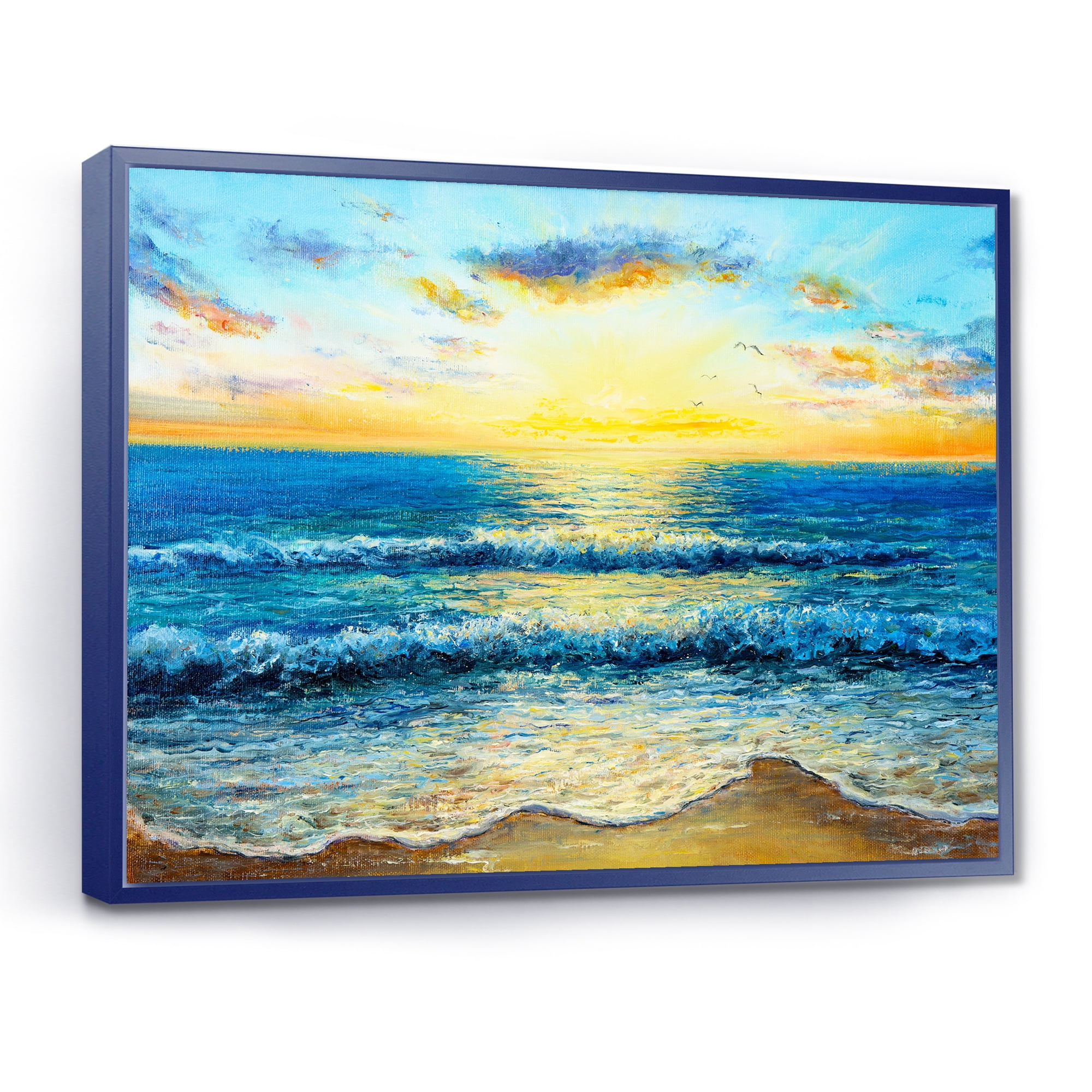 Designart 'Sunrise Glow On The Ocean Waves I' Nautical & Coastal Framed Canvas Wall Art Print