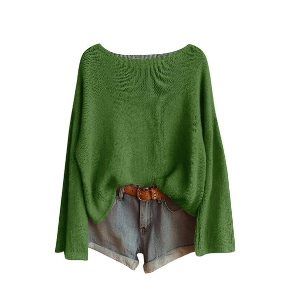 Tianiyouqing Women's Scoop Neck Oversized Sweaters 2025 Fall Casual Long Sleeve Pullover Tops Loose Fit Chunky Knit Heathered Jumper Streetwear Outfits Green L