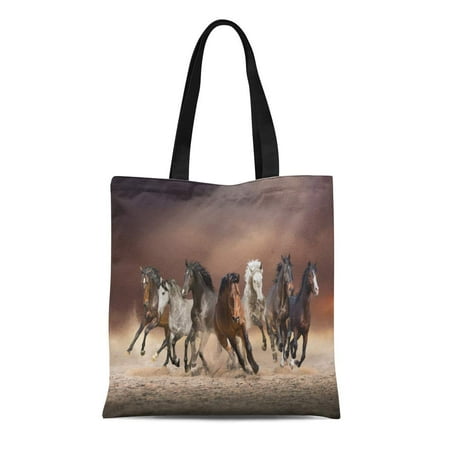 Silicon Dust Home Run ASHLEIGH Canvas Tote Bag Herd of Horses Run Forward Sand in the Dust Reusable Shoulder Grocery Shopping Bags Handbag ()