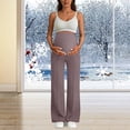 thumbnail image 5 of zaveiop Maternity Dress Yoga Pants with Pockets over The Belly Stretchy Work Slack Pregnancy Wide Leg Lounge Trousers (Khaki, L), 5 of 5