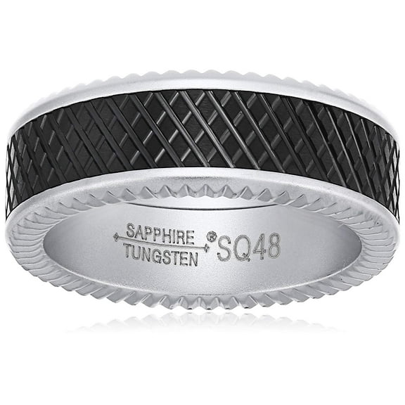 Sapphire Tungsten 8mm Black Crosshatch Finish Matte Titanium Interior Comfort Fit Wedding Bands Rings for Men, Size 11.5