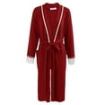 thumbnail image 5 of Xmarks Women Lace Robe Knee Length Bathrobe Soft Sleepwear Ladies Loungewear Red S-2XL, 5 of 8