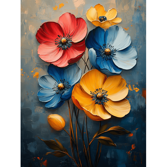 Colorful Poppy Flower Canvas Painting,Suitable for Living Room,Bedroom,Office,Bathroom,Kitchen Decoration