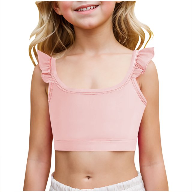 Posijego Girls Training Bra Ruffle Straps Cropped Tank Tops Sleeveless Sports Yoga Dance Tees Activewear