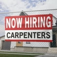thumbnail image 2 of Now Hiring Carpenters 13 oz Heavy Duty Vinyl Banner Carpenter Jobs Available Help Wanted Sign for Business Advertising Indoor/Outdoor Single-Sided with Metal Grommets (1.5x5 ft, Wh & Re & Bk), 2 of 6