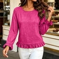 thumbnail image 7 of Womens Flounce Sleeve Blouses Fall Crew Neck Loose Fit Elegant Casual Long Ruffle Sleeve Office Shirt Hot Pink 2XL, 7 of 7