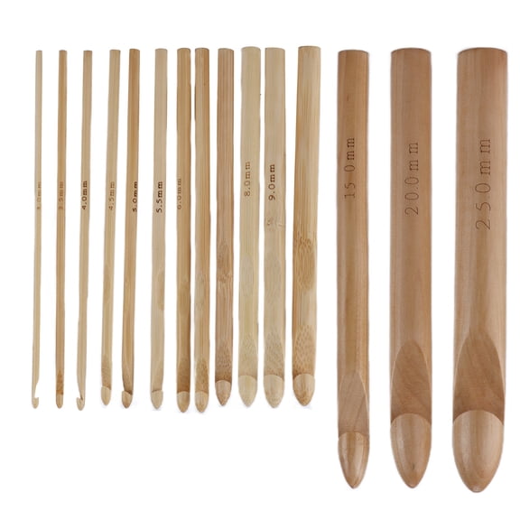 Brrnoo Crochet Kit,15Pcs Crochet Hooks Large Ergonomic Handle Bamboo Crochet 15mm/20mm/25mm Extra Thick Needles For Arthritic Hands,Bamboo Crochet Hook