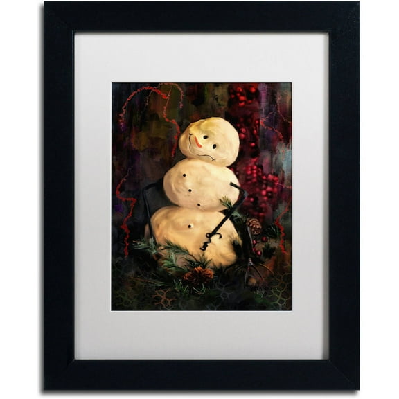 Trademark Fine Art "Forest Snowman" Canvas Art by Lois Bryan White Matte, Black Frame