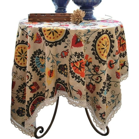 

24x24 Inches Modern Boho Floral Jacquard Washable Small Tablecloths with Lace for Dining Table