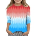 thumbnail image 1 of JAKANYQ T-Shirt à la Mode Imprimé Teinture sur Nœuds pour Filles, Col Rond Polyvalent, Manches 3/4, Décontracté, Rouge 3-4 Ans, 1 of 4