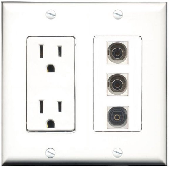 RiteAV - 15 Amp Power Outlet 1 Port Toslink 2 Port 3.5mm Decorative Wall Plate
