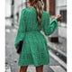 thumbnail image 3 of Vestido estampado de mujer cuello en V manga larga una línea tiro medio cintura con lazo primavera otoño suelto Midi vestido con estampado floral de mujer verde XL, 3 of 8