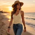 thumbnail image 4 of GERsome Women's Tank Tops Scoop Neck Racerback Workout Shirts Summer Casual Sleeveless Tee for Casual Beach Vacation Khaki Size L, 4 of 9