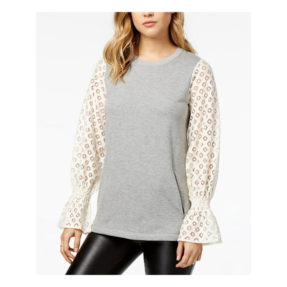 KENSIE $69 Womens New 1103 Gray Lace Ruched Kimono Sleeve Sweater XS B B