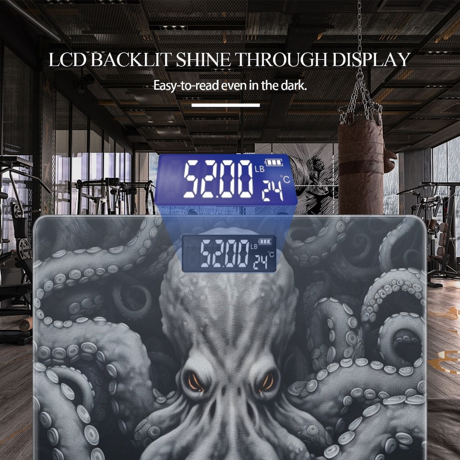 Digital Bathroom Scale with Large LCD Display,High Capacity Scale 400 lbs High Precision body fat scale-Octopus With Many Tentacles With Gray In Color