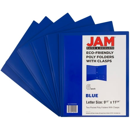 Blue Two Pocket JAM Paper Plastic Eco Two Pocket Presentation Folder with Clasps- Deep Blue, 6/pack ()