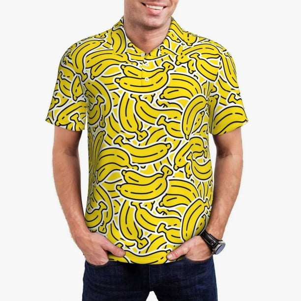 Balery Banana A Camisa Polo de Hombre con Estampado, de Manga Corta y Tejido Medio, Camisa Tipo Golf Polo-Large