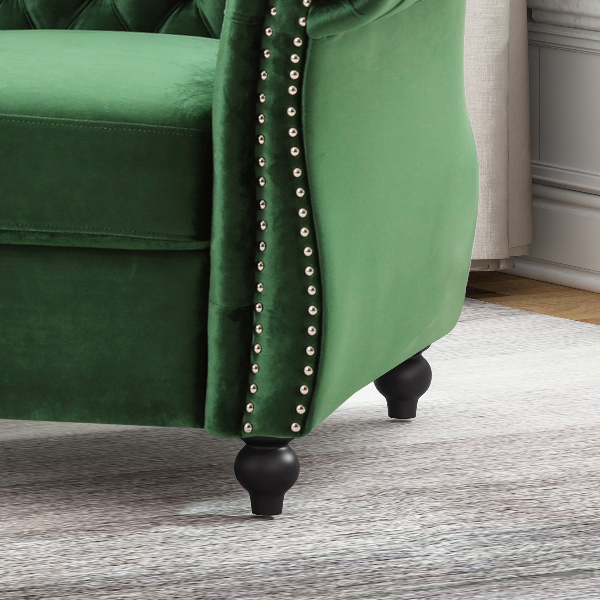 Noble House Millie Chesterfield Velvet Club Chair, Green