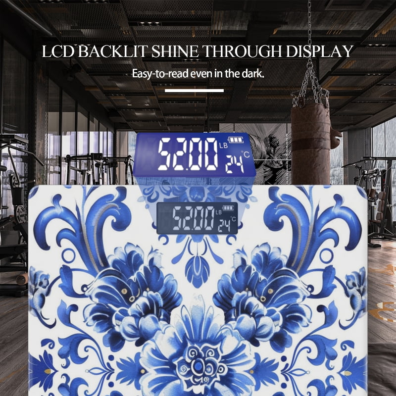 Digital Bathroom Scale with Large LCD Display,High Capacity Scale 400 lbs High Precision body fat scale-Blue And White Porcelain Pattern Symmetrical Composition
