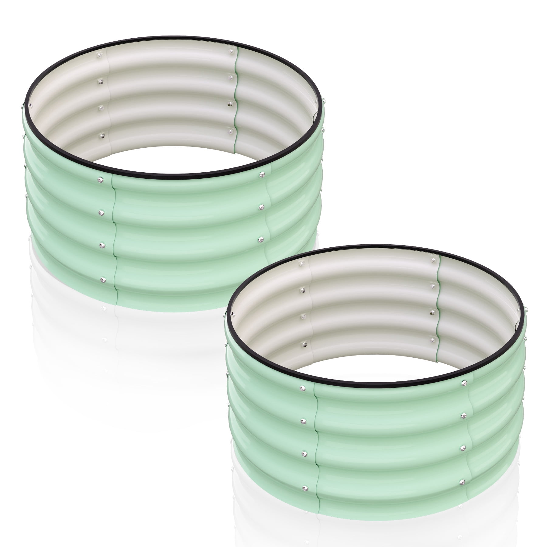 Garvee 2 Pcs Round Metal Raised Garden Bed, Galvanized Steel Planter Box, 2x2x1 FT Open-Bottom Outdoor Garden Bed with Safety Rubber Edging, Easy Assembly for Vegetables, Flowers, Herbs, Green