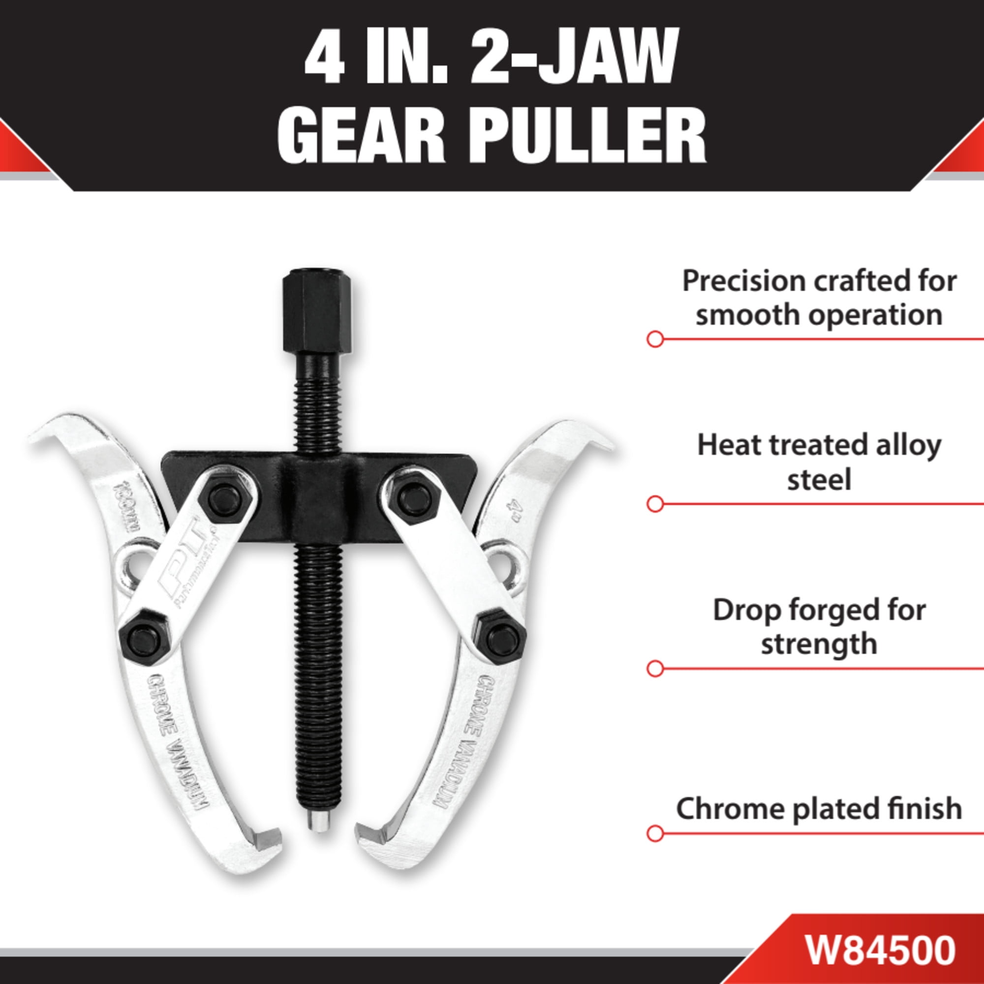 Performance Tool W84500 4-Inch 2 Jaw Gear Puller Removal Tool for Gears, Pulley, and Flywheel  (4" Spread, 3-1/2 Reach)