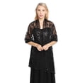 thumbnail image 3 of Amaiiu Women Solid Shawl Skin Friendly Scarf Elegant Lace Sheer Hollow Tassel Scarves Long Mesh Yarn Wedding Shawls for Party Evening Black, 3 of 6