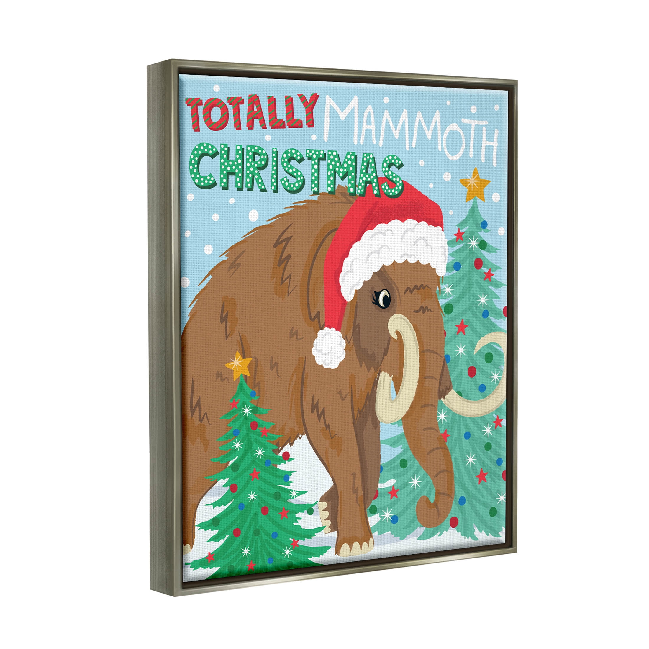 Totally Mammoth Christmas Scene Holiday Graphic Art Luster Gray Framed Art Print Wall Art