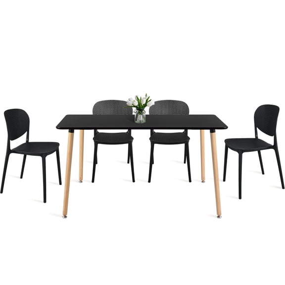 Modern Square Dining Table Set for 4 with Mid Century Modern Patio Dining Chair for Dining Room, Small Kitchen, Office, Cafe, Restaurants (Black)