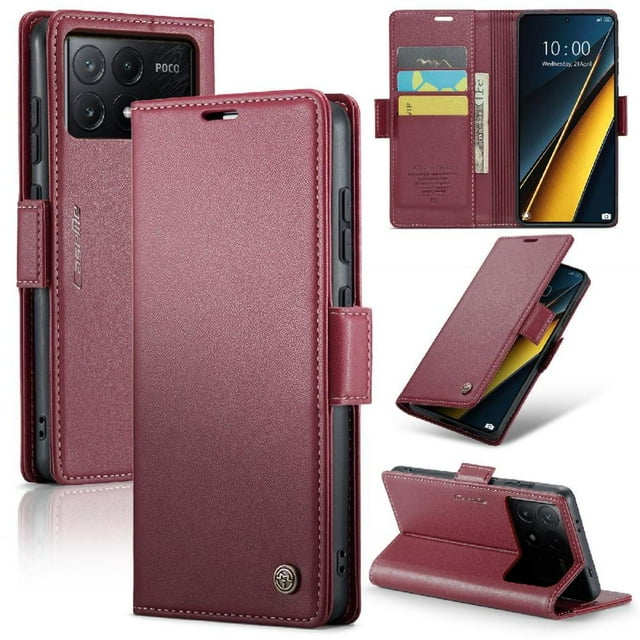 Funda tipo cartera Xiaomi Poco X6 Pro 5G con cierre magnético, RFID, tarjetero, soporte, carga inalámbrica