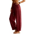 thumbnail image 3 of Diufon Cotton Linen Pants Women Drawstring Waist Summer Palazzo Pants Flowy Wide Leg Beach Trousers with Pockets, 3 of 9