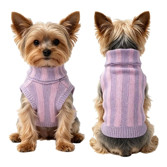Dog Swearter for Small Dogs,Turtleneck Pet Winter Clothes, Warm Doggie Knitted Stripped Puppy Sweatshirt Outfit for Halloween Thanksgiving Christmas, Purple XXS